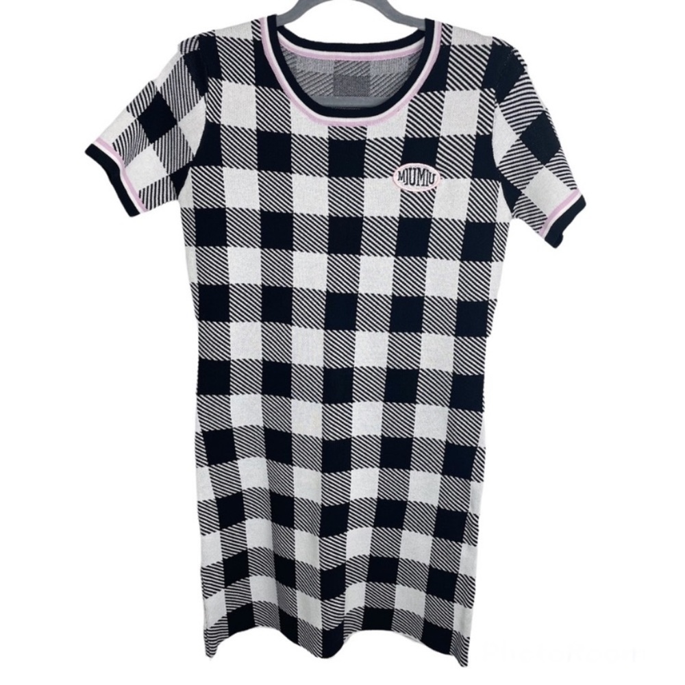 Miu Miu Jacquard Checkered Knit Mini Dress